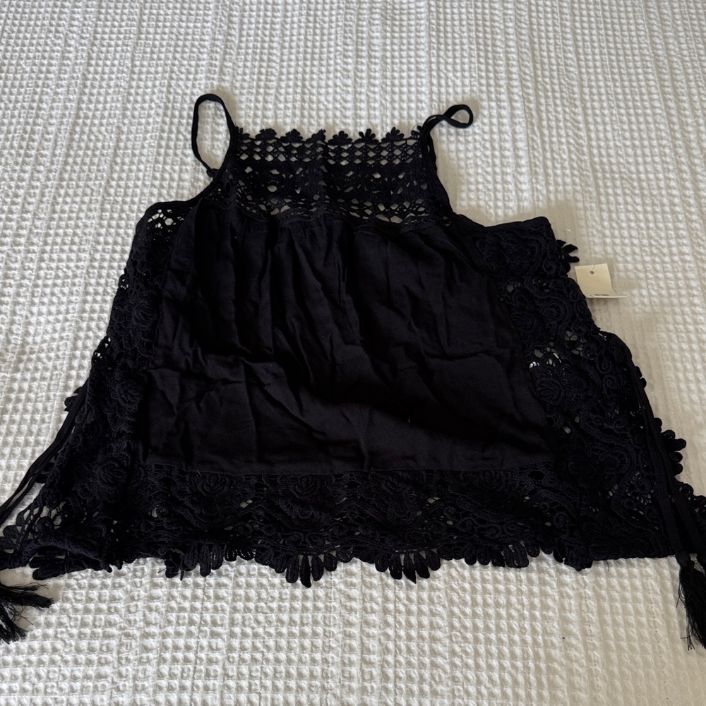 Aeropostale Black Lace Crochet Halter Tank Top